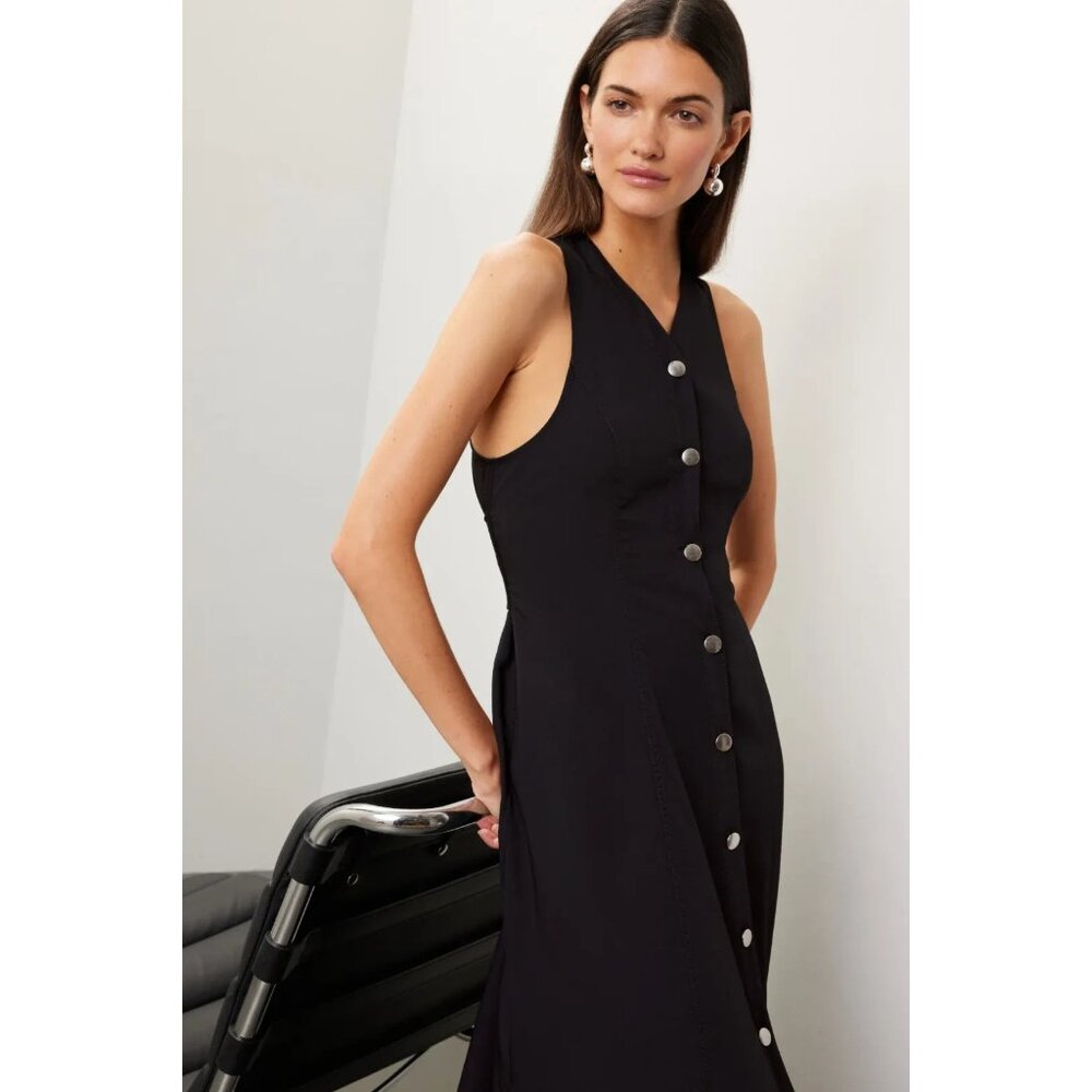 Proenza Schouler White Label Ruffled Button Black Dress Size 6 $495